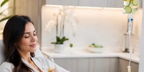 Client relaxing in a lounge chair during an IV wellness drip
