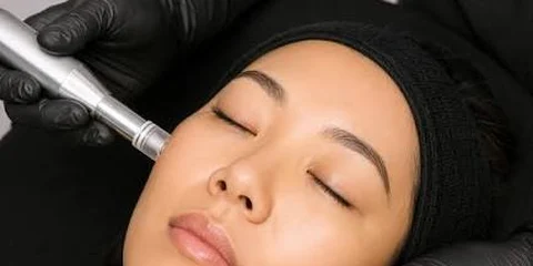 Provider performing microneedling on a client's cheek